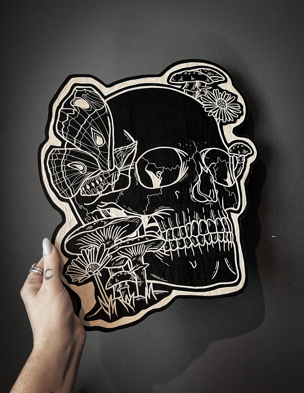 Mushroom Skull Woodcut