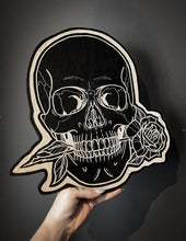 Load image into Gallery viewer, Skull and a Rose Woodcut
