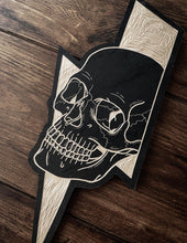 Load image into Gallery viewer, Skull Lightning Bolt Woodcut
