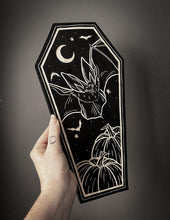 Load image into Gallery viewer, Bat Coffin Woodcut
