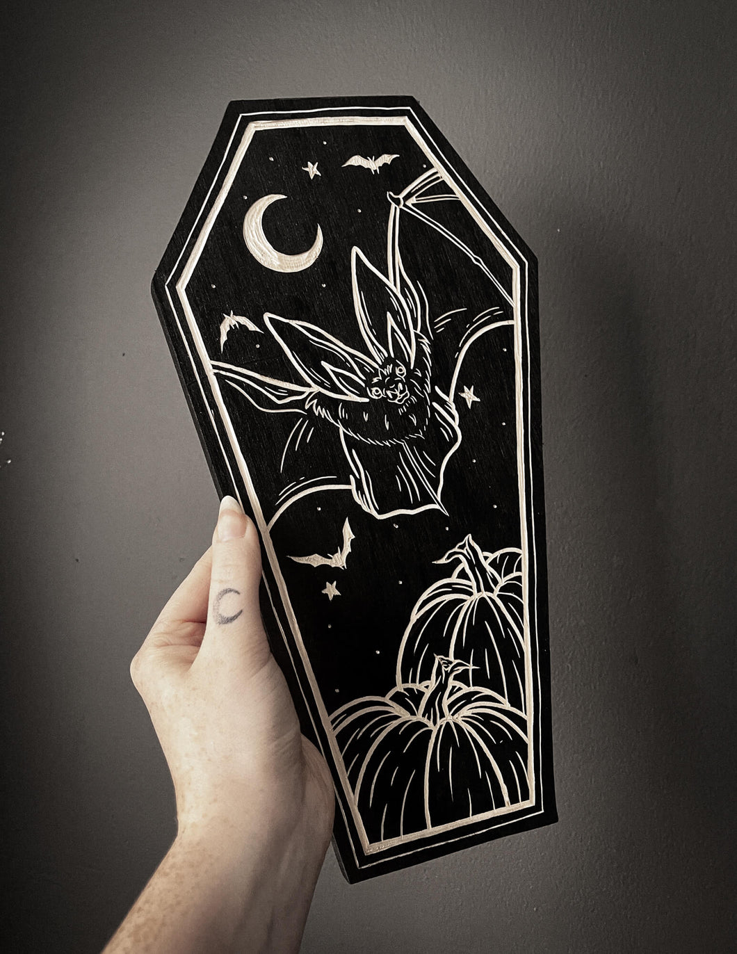 Bat Coffin Woodcut