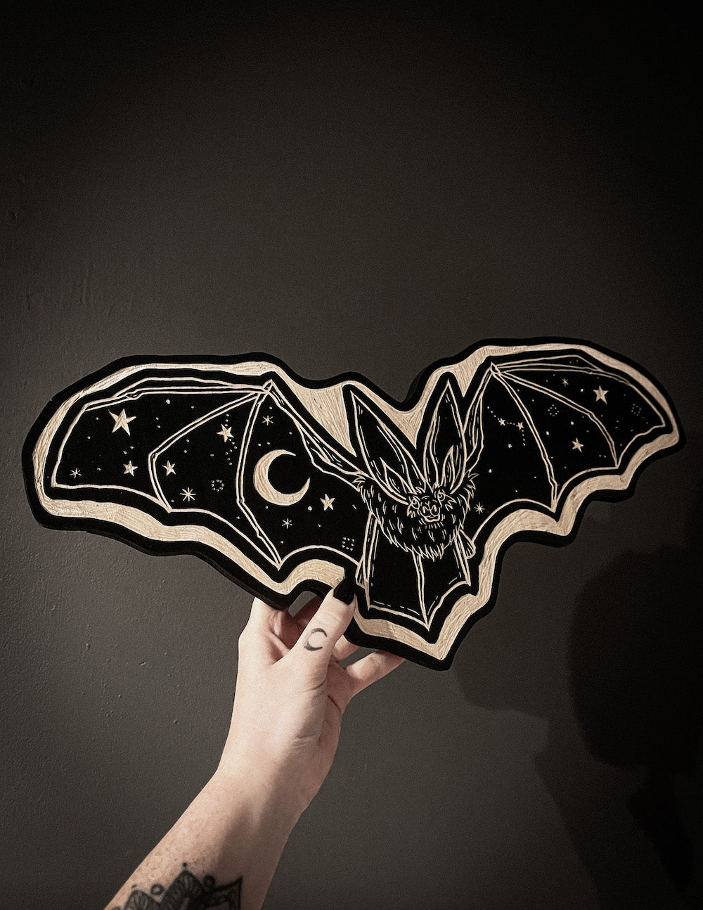 Celestial Bat Woodcut