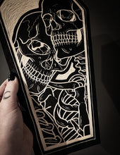Load image into Gallery viewer, Skeleton Lovers Coffin Woodcut
