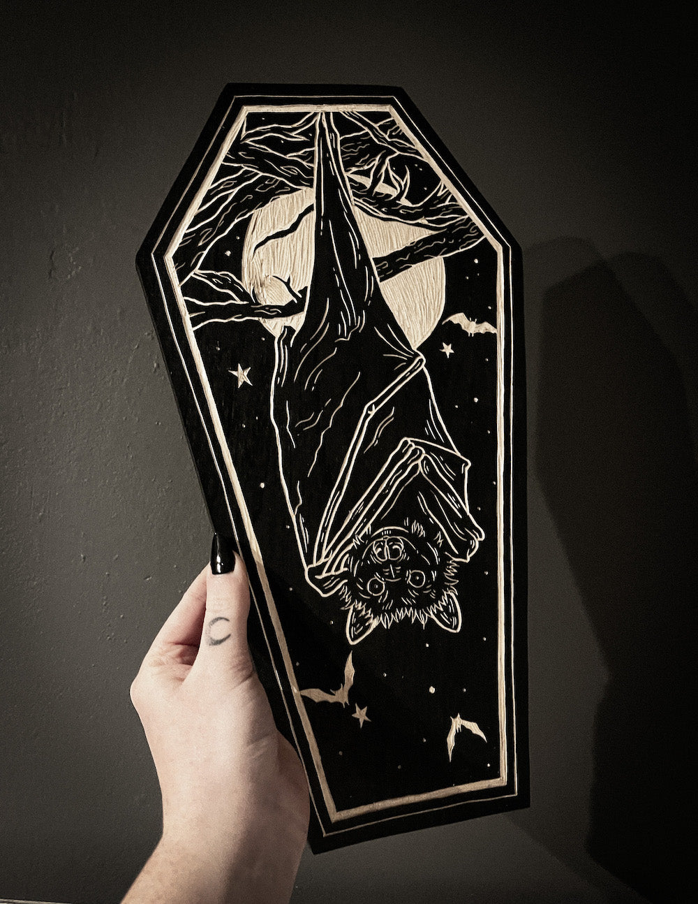 Bat Coffin Woodcut