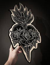 Load image into Gallery viewer, Flaming Heart Woodcut
