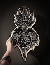 Load image into Gallery viewer, Flaming Heart Woodcut
