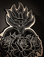 Load image into Gallery viewer, Flaming Heart Woodcut

