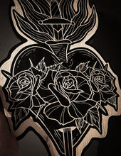 Load image into Gallery viewer, Flaming Heart Woodcut
