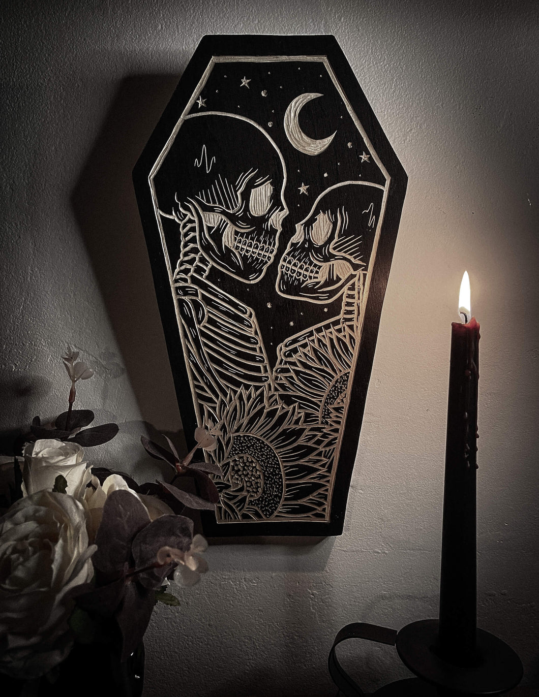 Custom Lovers Coffin Woodcut