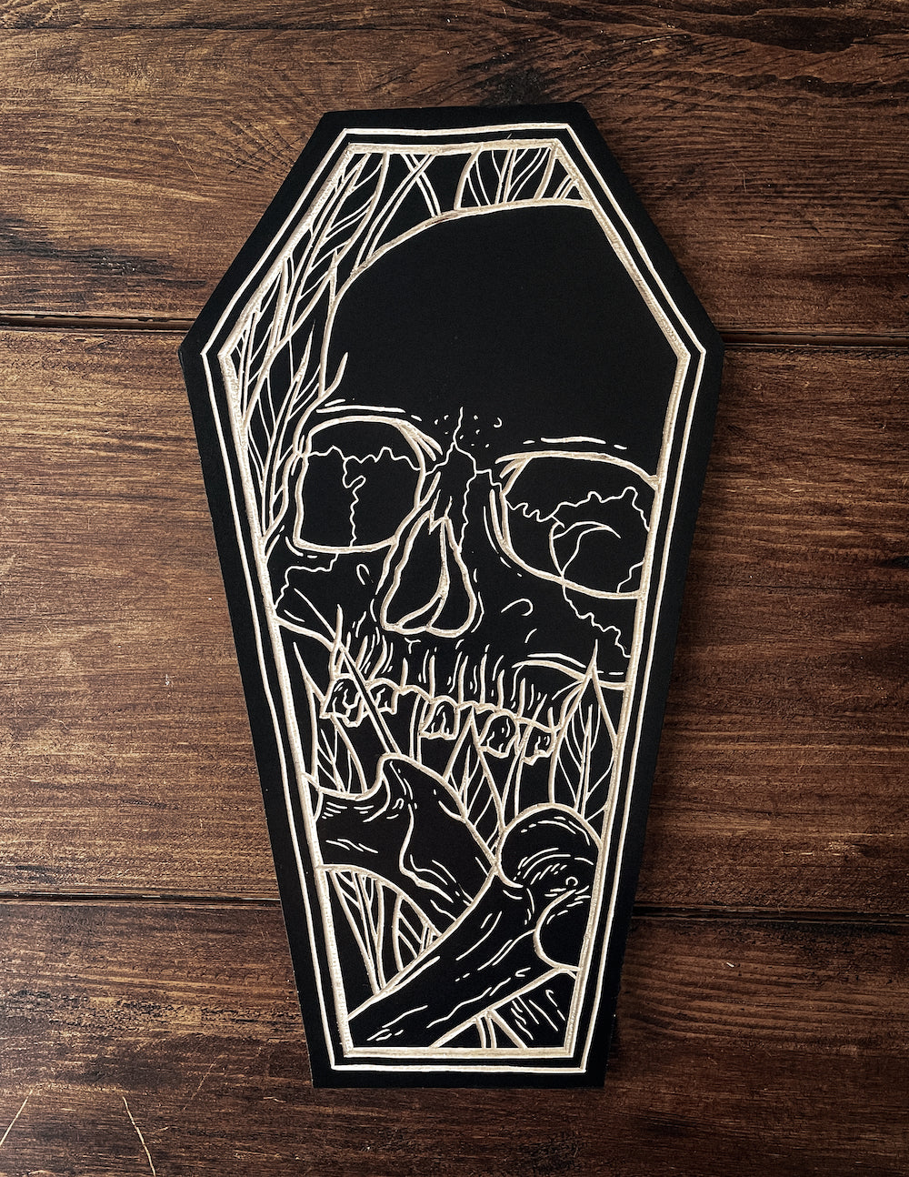 Skull Coffin Woodcut