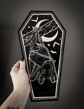 Load image into Gallery viewer, Bat Coffin Woodcut
