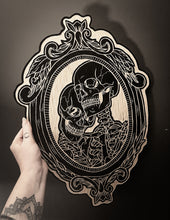 Load image into Gallery viewer, Lovers Skeleton Frame Woodcut
